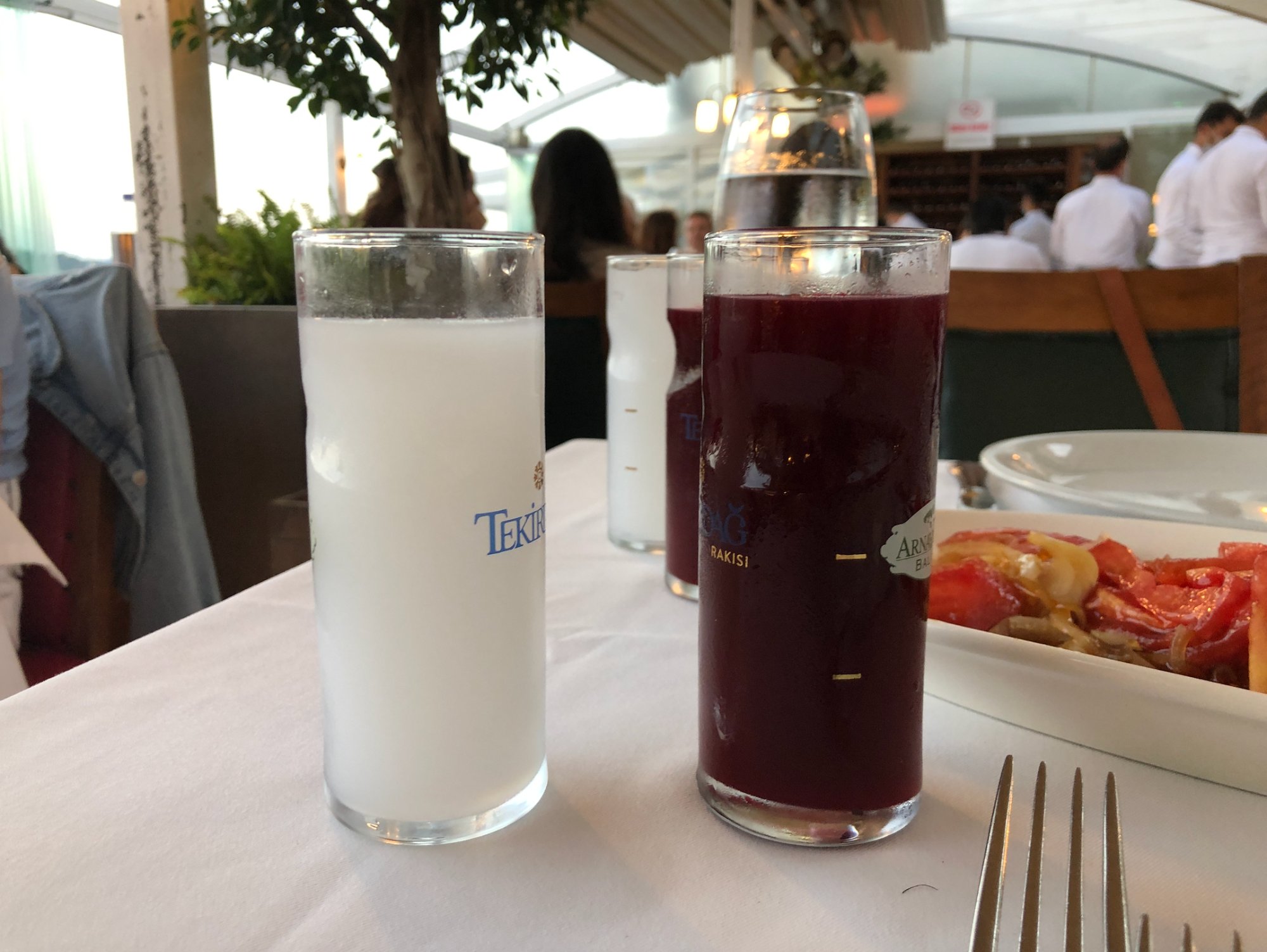 Raki (left) and şalgam (right) — order both