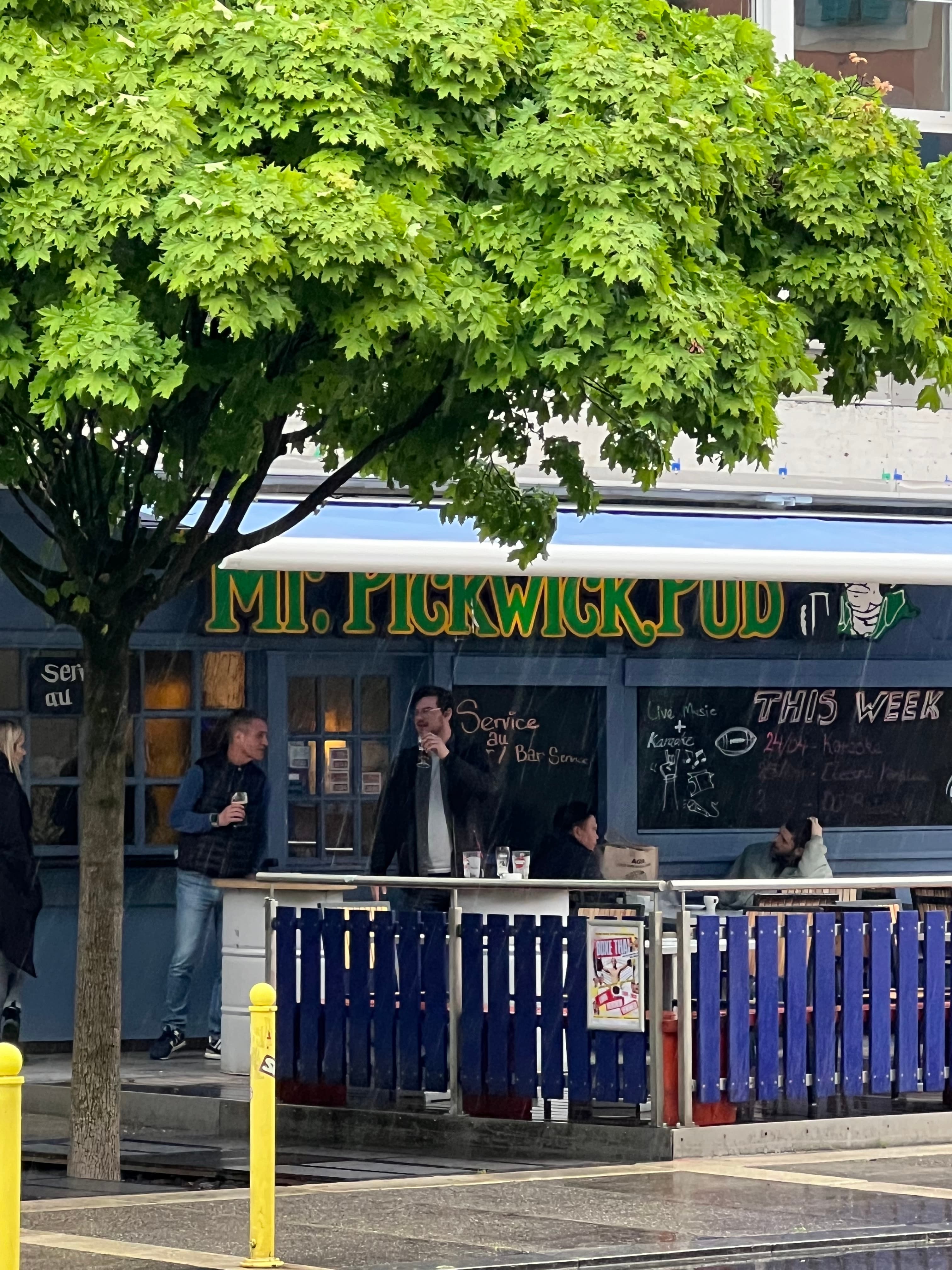 The exterior terrace of Mr. Pickwick Pub in Geneva