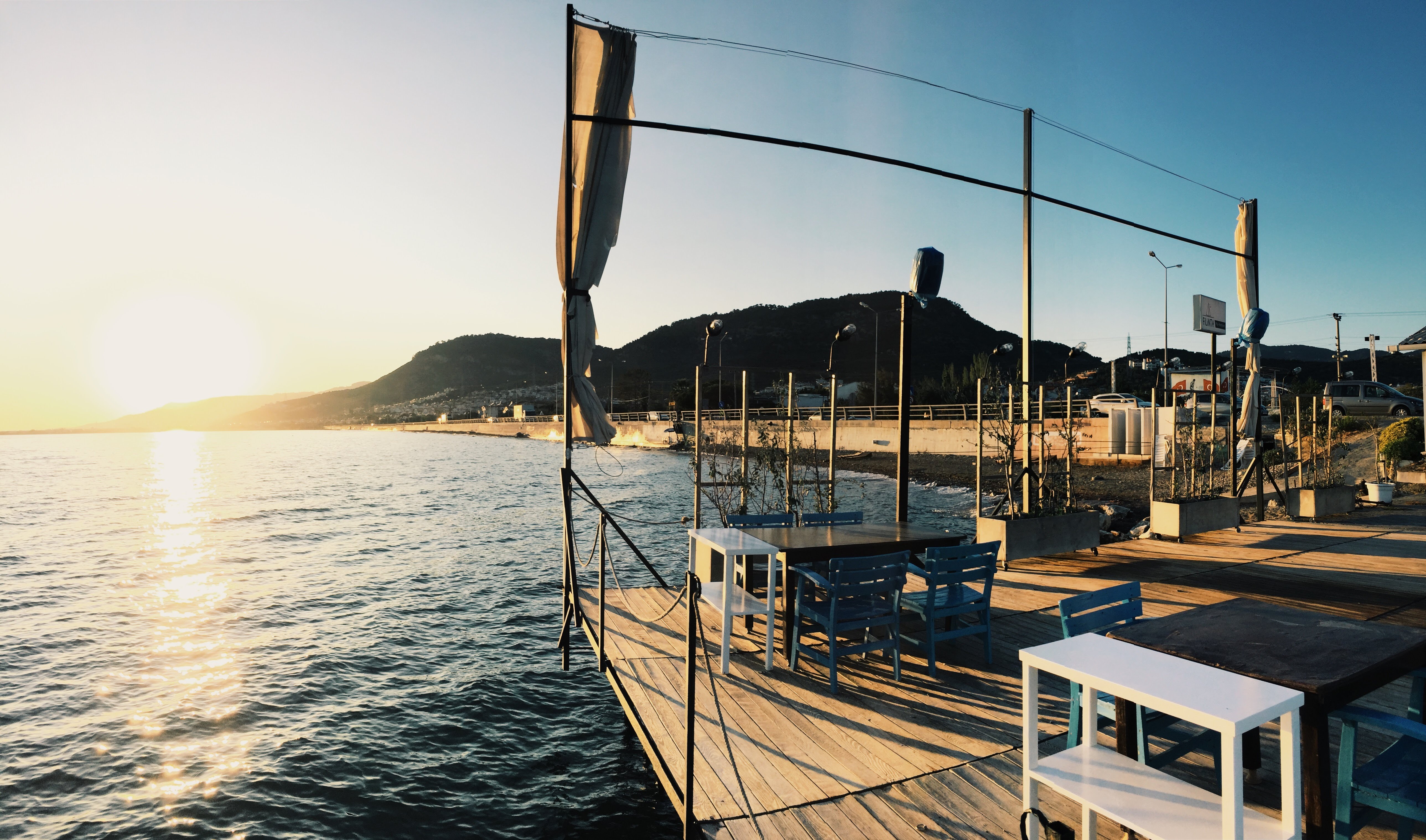 Filinta restaurant on the Aegean at sunset