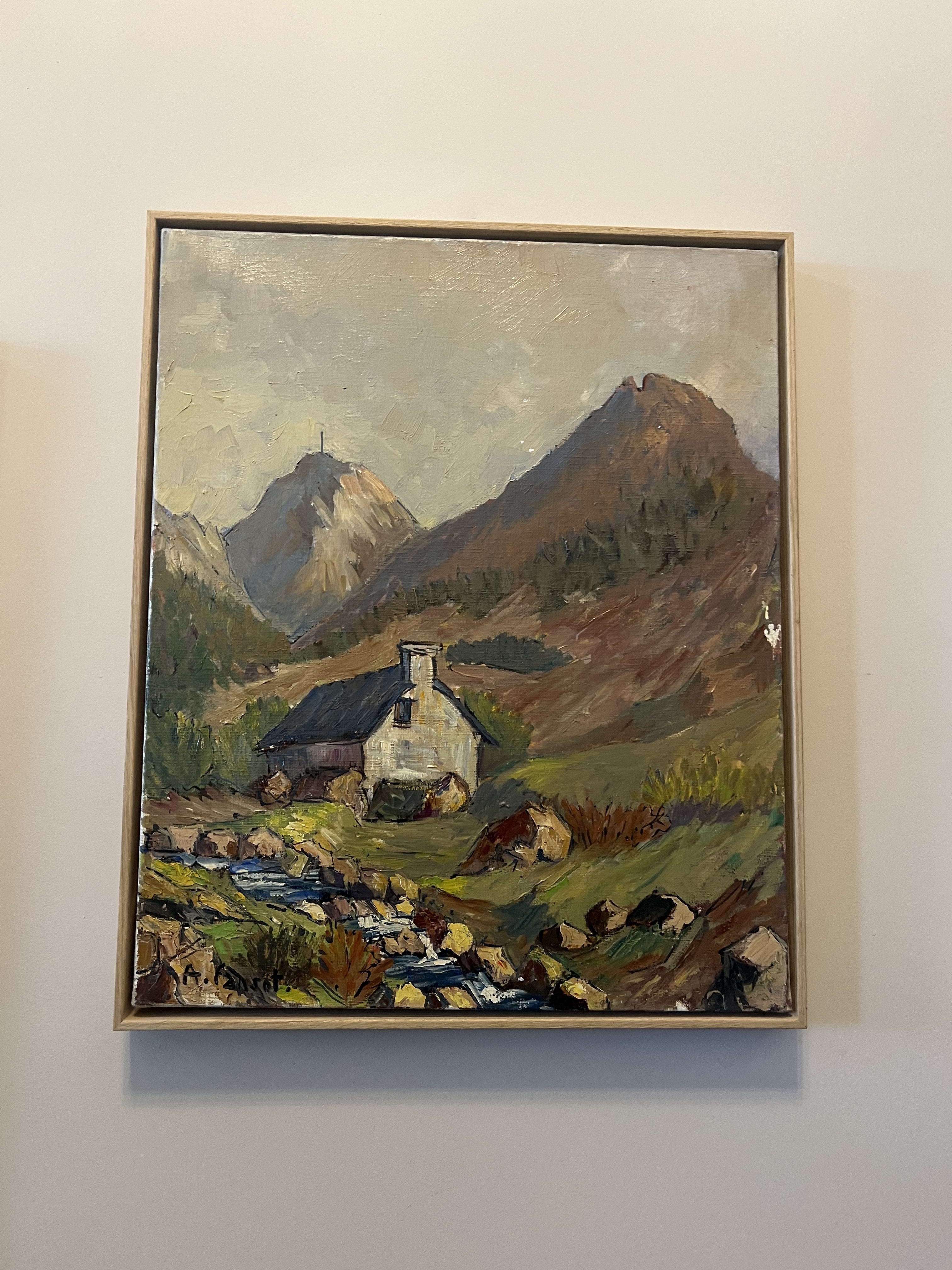 Original alpine oil painting on wall at Grand Hotel Belvedere Wengen