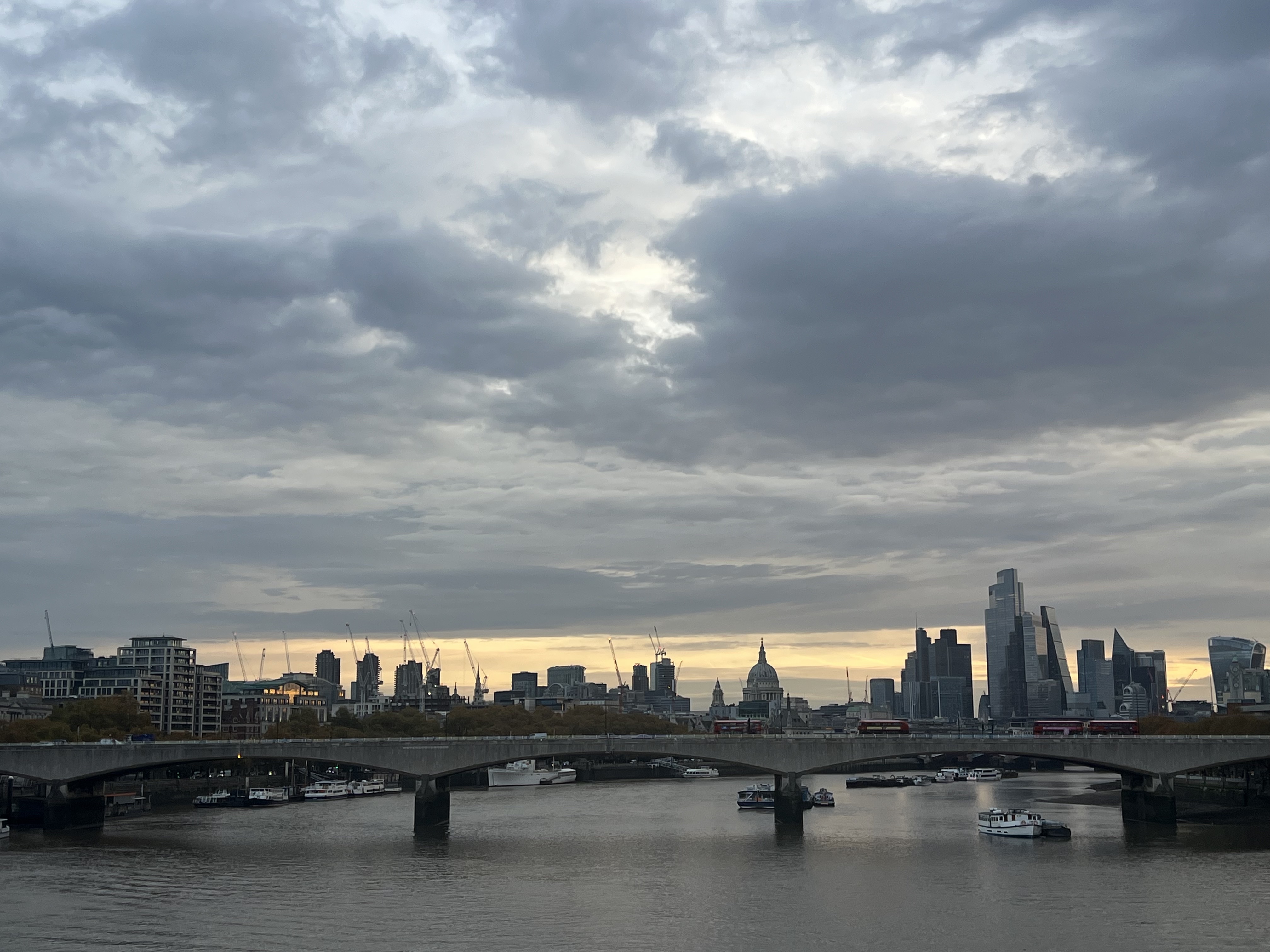 London skyline from the Thames at dusk