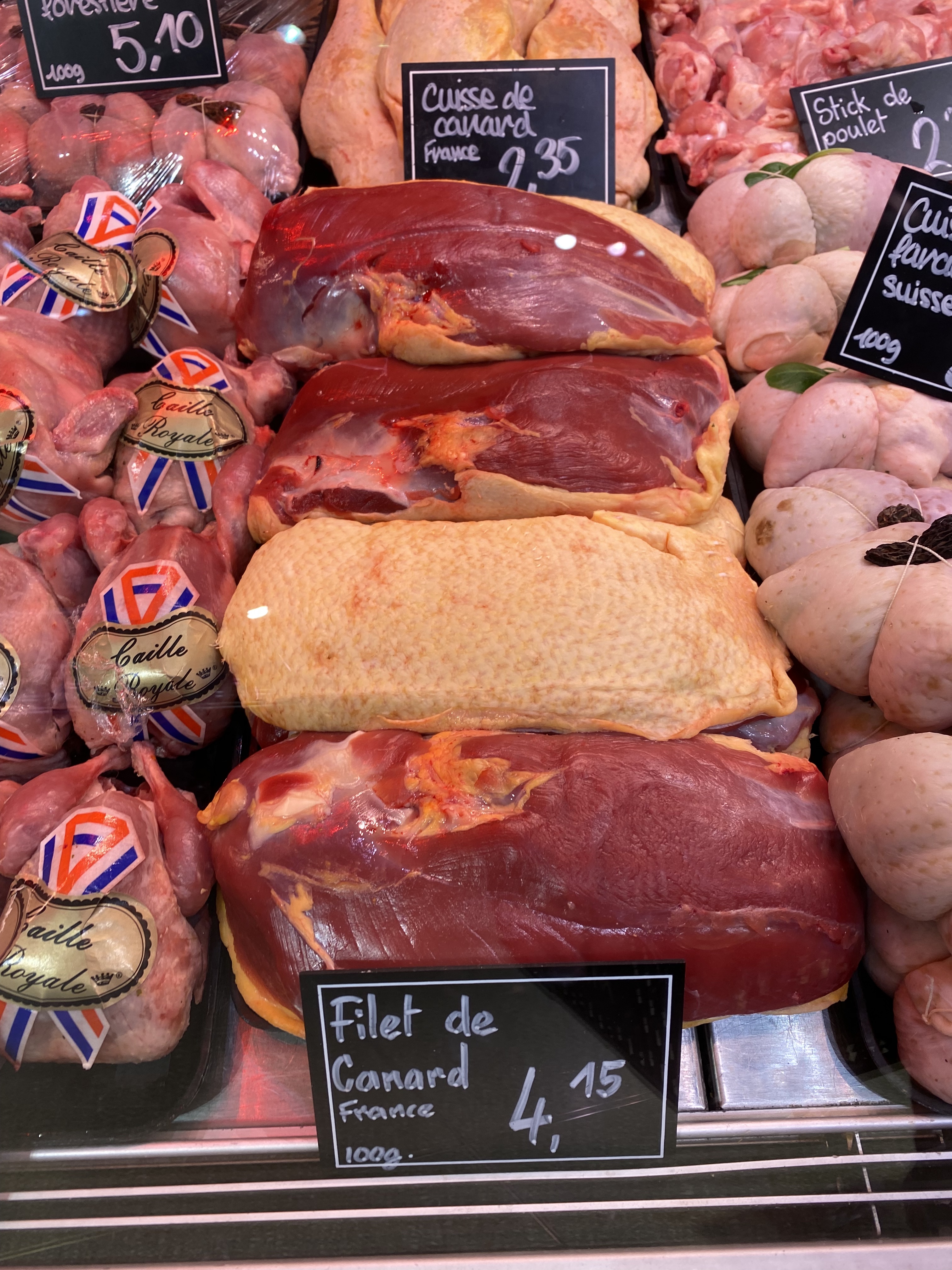 Duck breasts at Manor butcher counter, Geneva