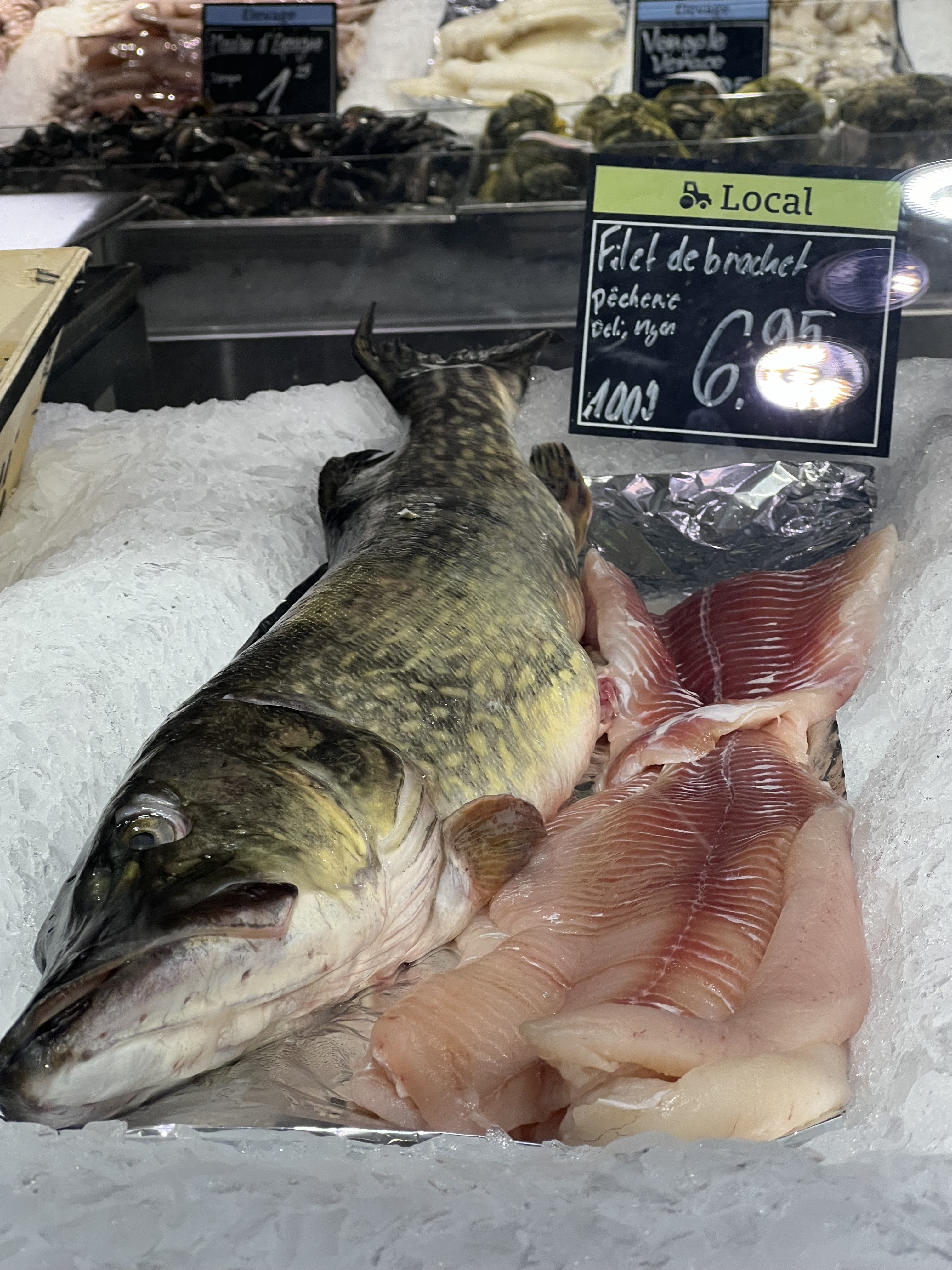 Filet de brochet from Nyon — local lake fish at Manor, Geneva