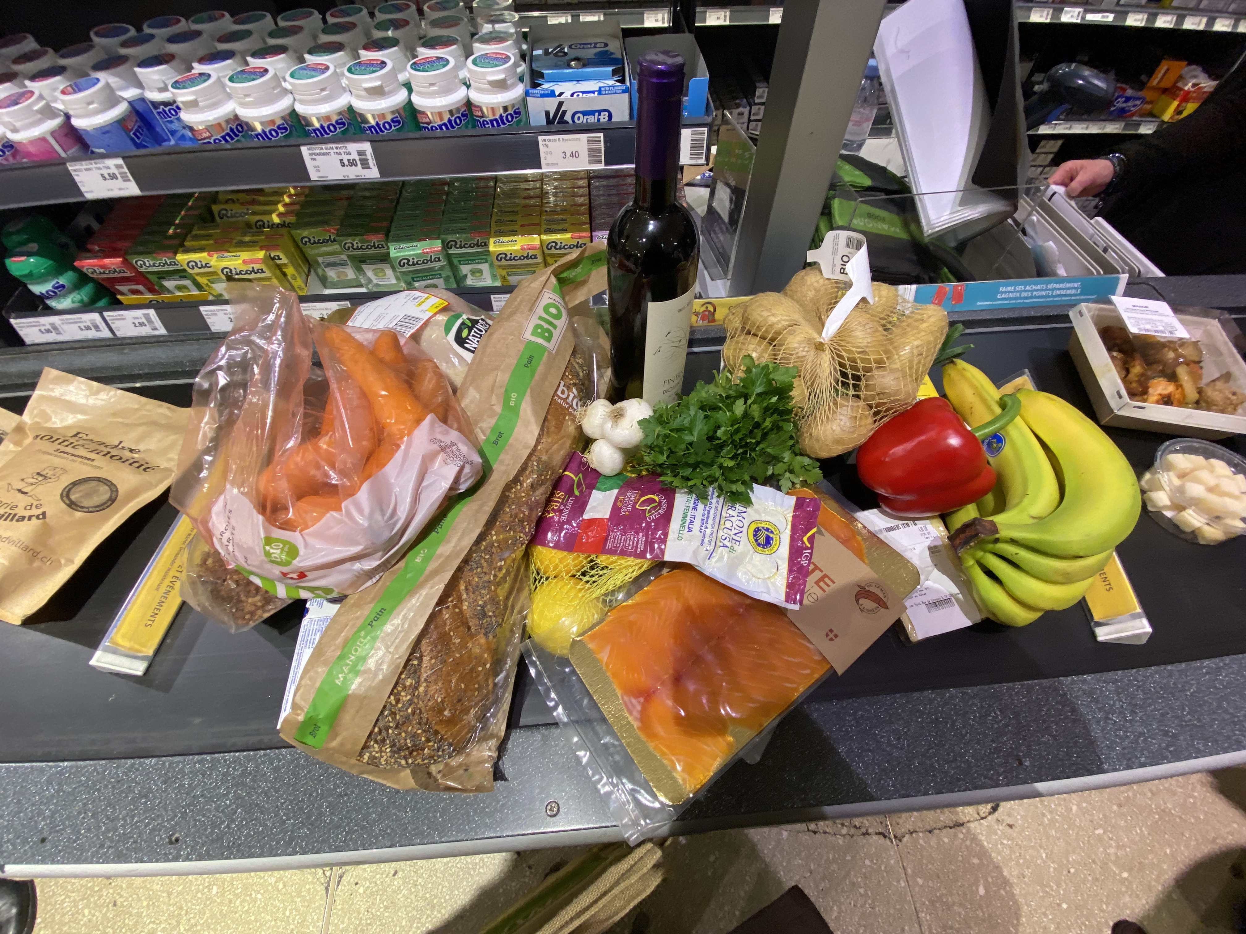 A good Manor haul — fera, wine, vegetables, bread