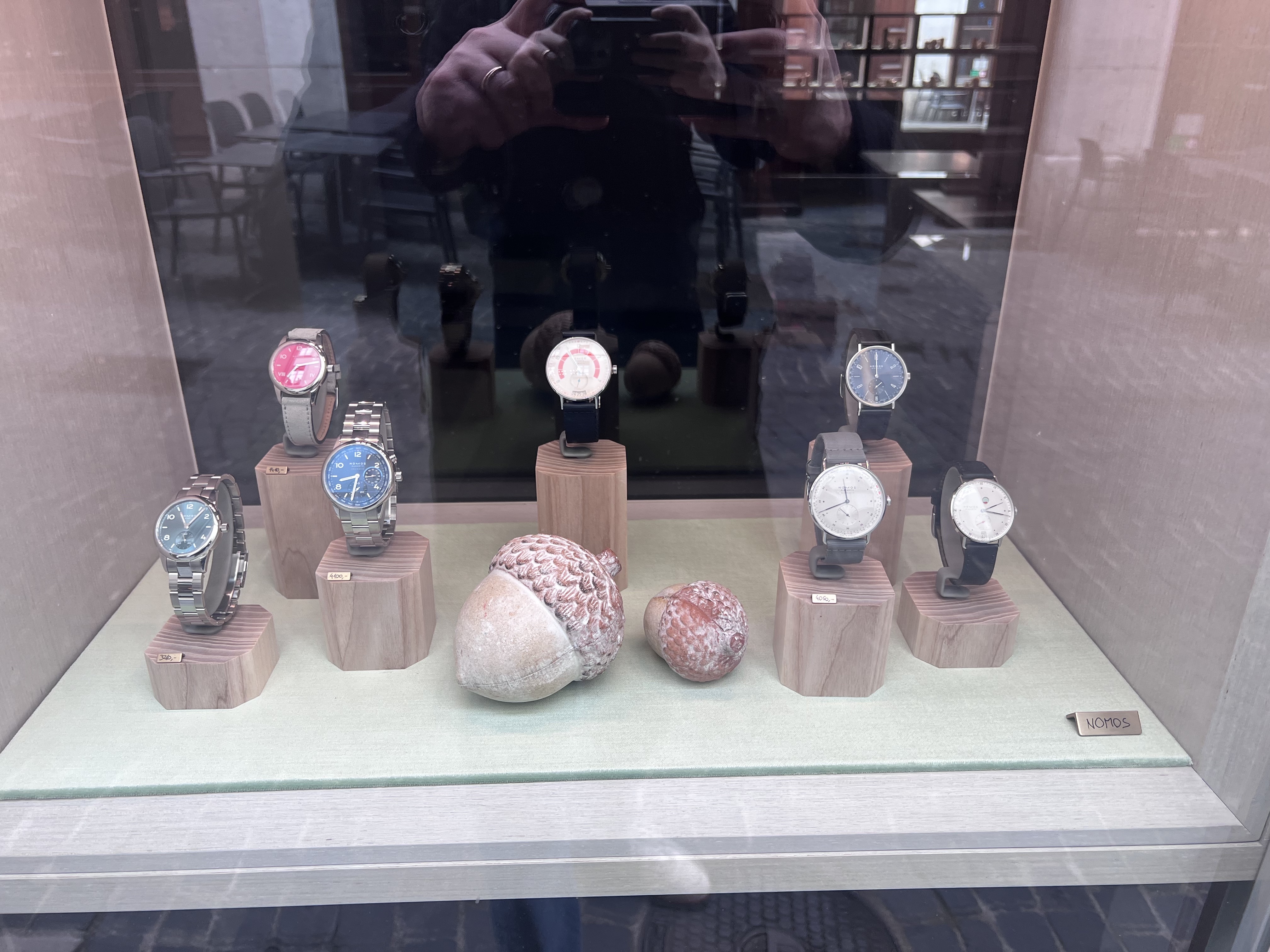 NOMOS display case at Bijouterie Grégoire