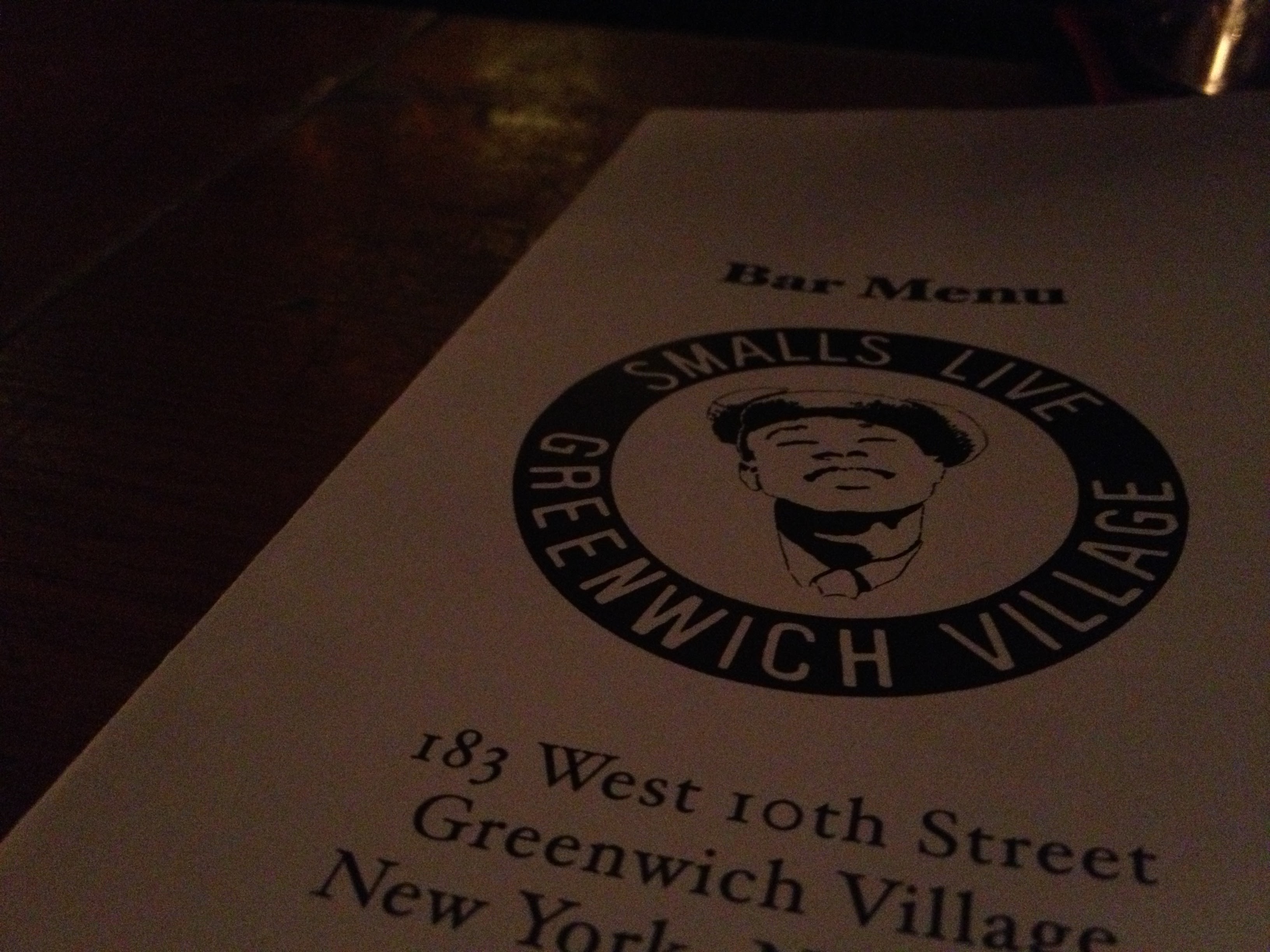 Smalls Live bar menu — 183 West 10th Street, Greenwich Village, New York