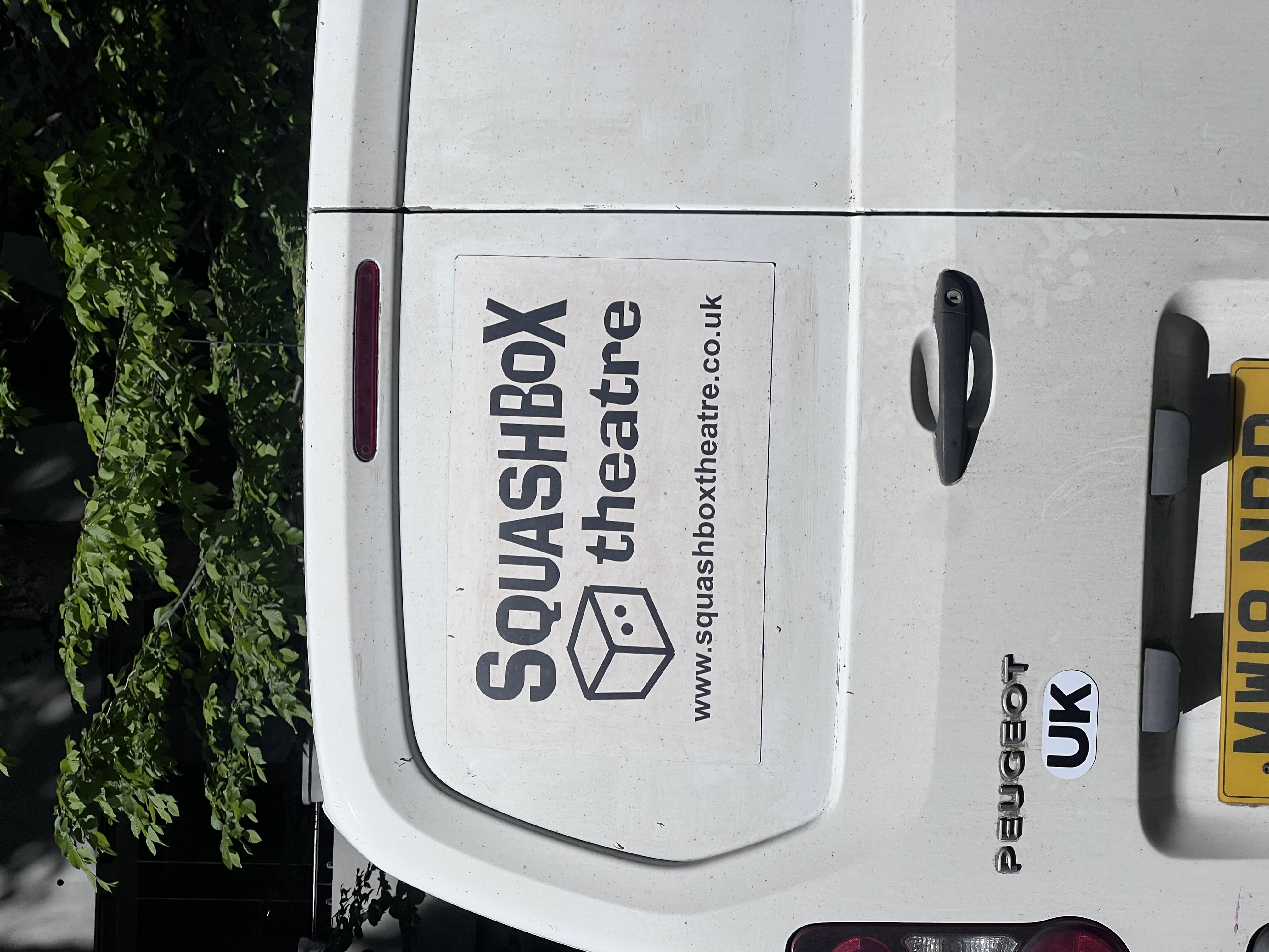 Squashbox Theatre touring company van parked outside Simply Theatre